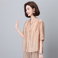 天丝衬衫女2025夏季新款时尚宽松中年妈妈洋气减龄亚麻，女装蕾丝衫/雪纺衫，悦见她