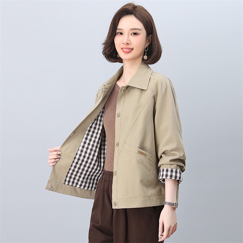 外套女款春秋2025新款短款休闲大码宽松减龄洋气中年妈妈夹克外套,女装短外套,忆绮罗