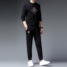 秋季男士休闲两件套圆领潮牌套装中年宽松免烫卫衣打底衫衣服秋装，男装休闲套装，电商B212（原钱塘6029）