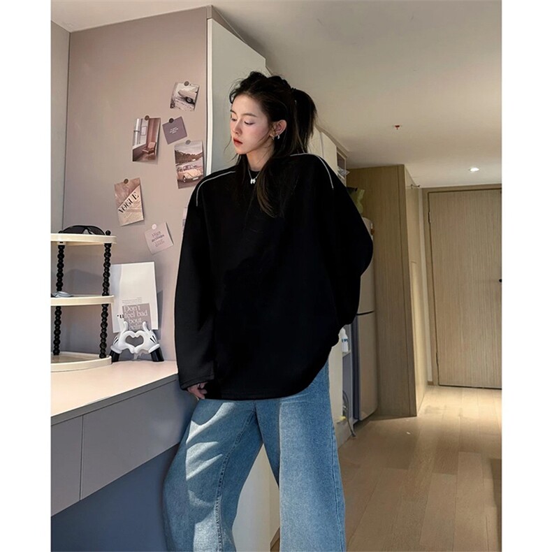 抖音得物高品质26春装设计感长袖打底衫纯色拉链肩圆领卫衣W123,男装T恤,电商A486