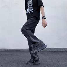 美式vibe裤子高街水洗牛仔裤男设计感小众拉链裤K708P42，男装牛仔裤，星座1116-2