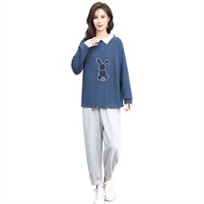 春秋装新款宽松刺绣假两件时尚休闲套装，女装套装/套裙，叶笙衣