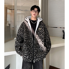 豹纹羊羔毛拉链设计连帽保暖休闲棉衣A071-5014-P118，男装棉衣，电商A071