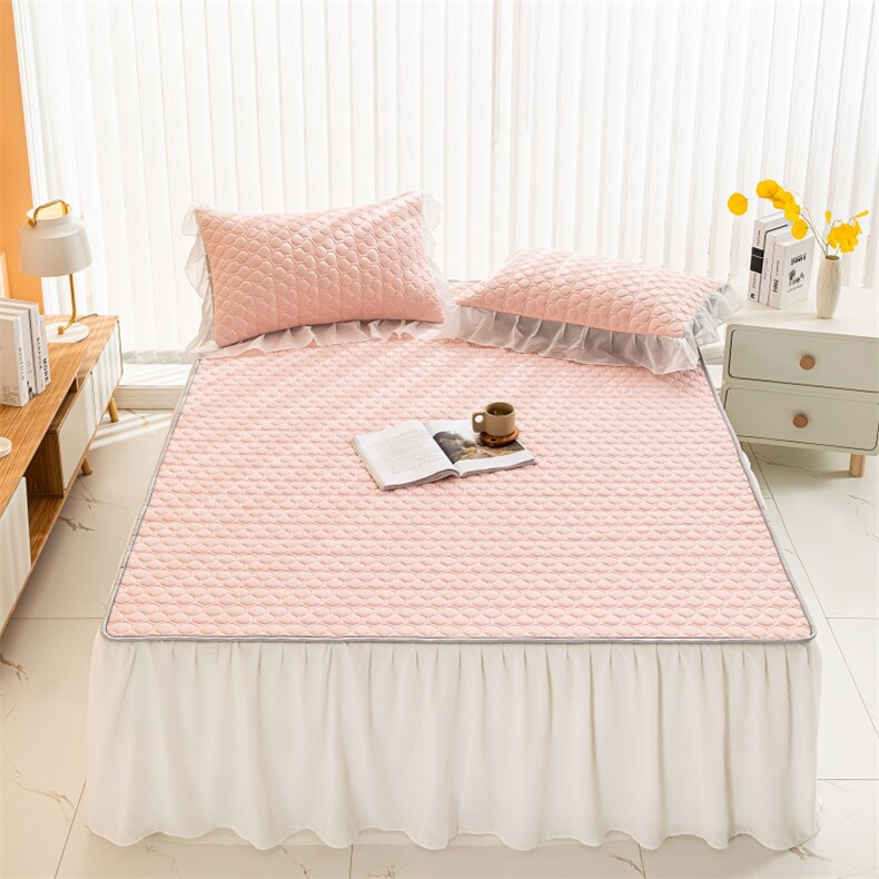 2023新款凉感丝0.4cm乳胶纯色床裙款凉席三件套，凉席，一起卖家纺