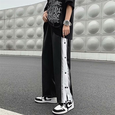 夏季高街侧排扣裤直筒宽松阔腿休闲港风百搭篮球运动全开扣裤子男，男装休闲裤，星座516A