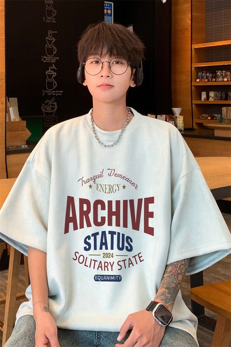！版权！2025夏季新款中性鹿皮绒短袖T恤半袖TL2423特P19,男装T恤,电商B220