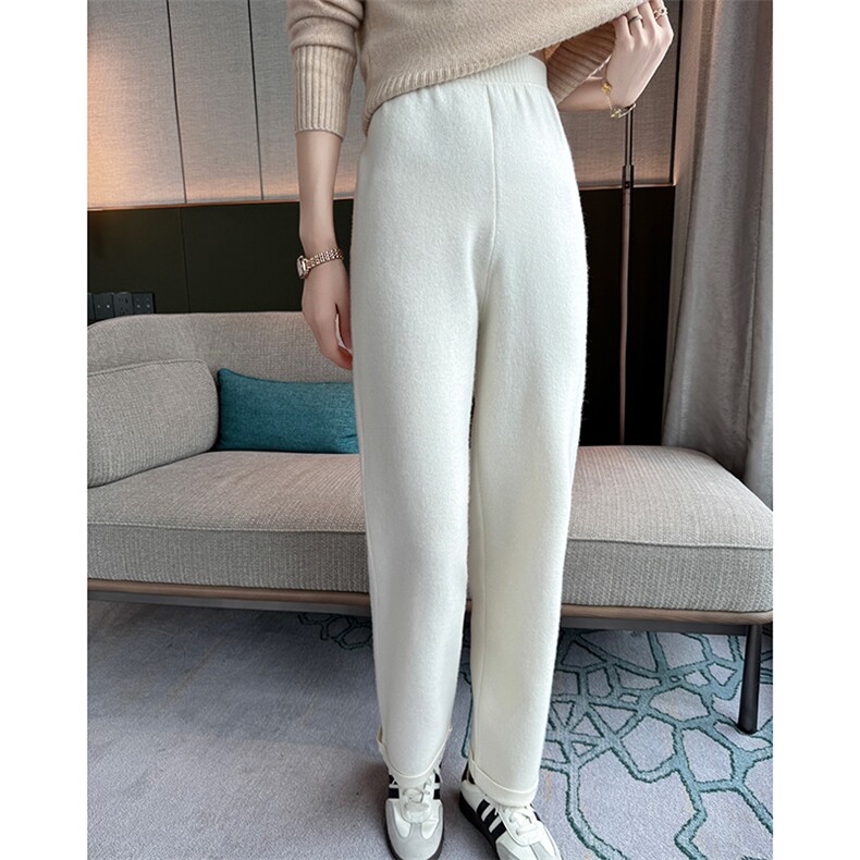 2025年秋季新款十二针空气层针织羊绒裤时尚休闲通勤百搭，女装休闲裤，高粱穗羊绒