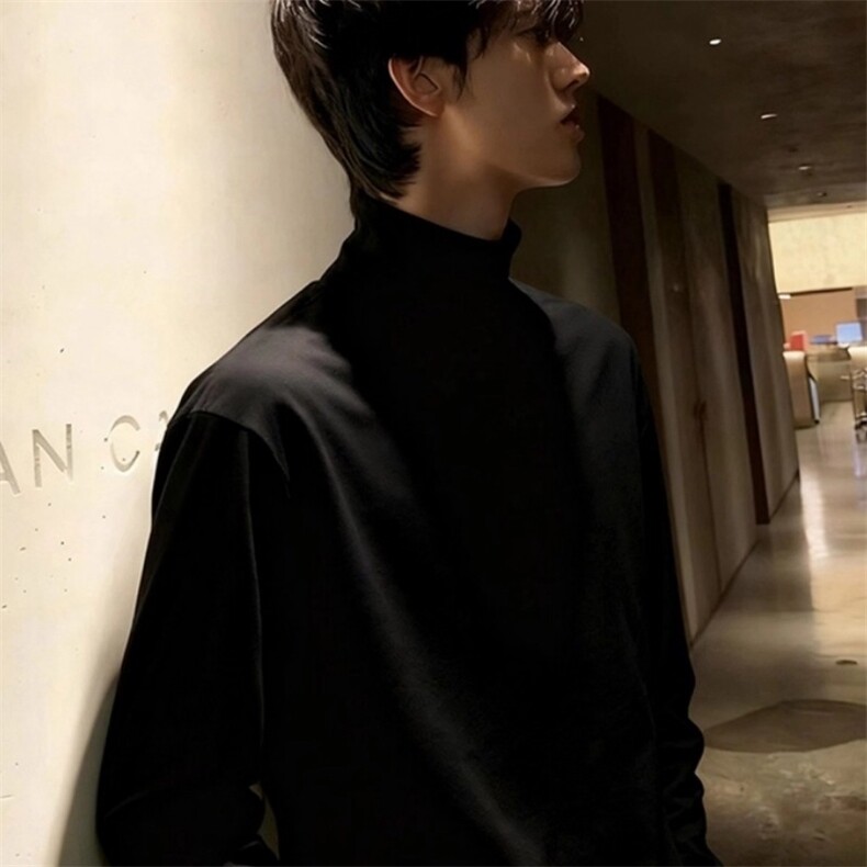 简云白色长袖t恤男士半高领打底衫保暖内衣德绒发热秋衣上衣,男装T恤,星座506A