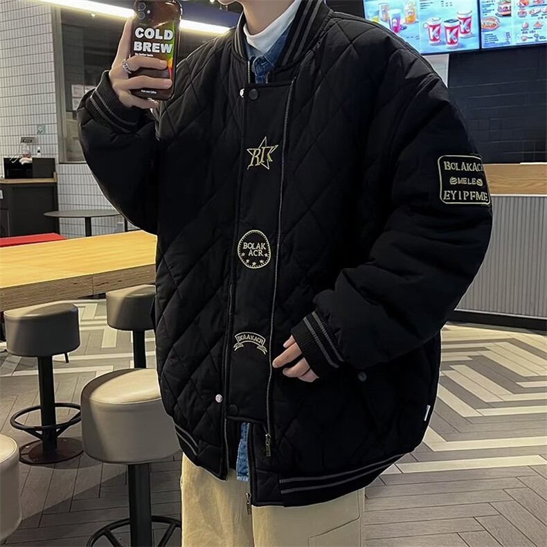 菱形格棉衣男冬季加厚宽松ins潮牌棉服外套韩版刺绣棉袄M8067-p85,男装棉衣,星座1008-1