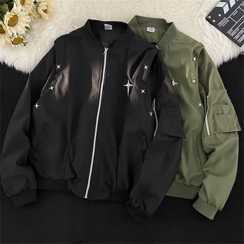 秋季美式棒球服外套男vibe潮牌设计感金属装饰飞行员夹克-Y624图片