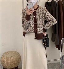 990复古千鸟格开衫毛衣，女装针织衫/毛衣，Lucky Lee