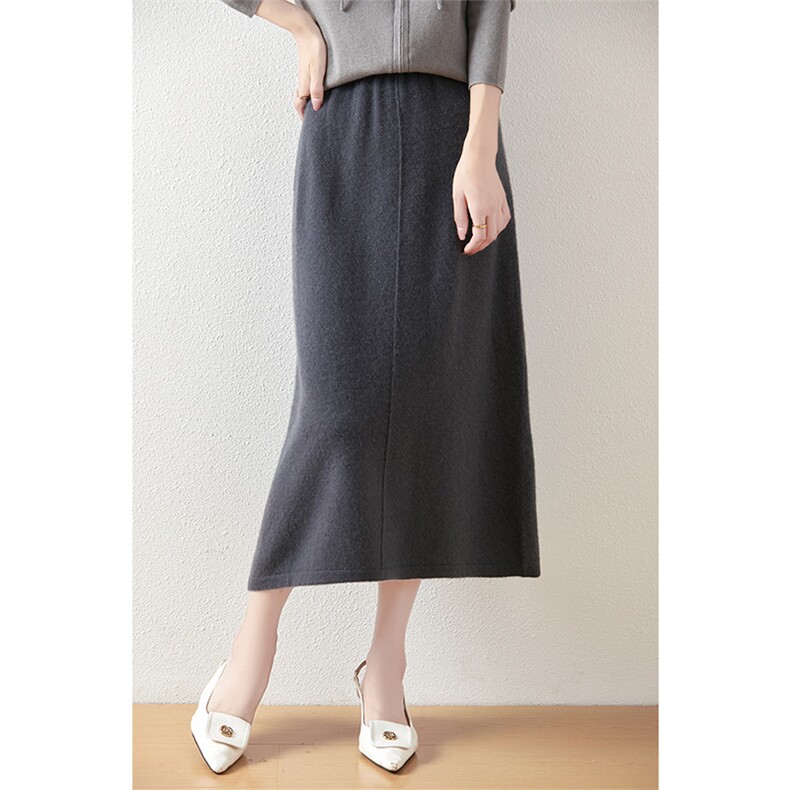 秋冬新款简约百搭修身半身裙高腰显瘦羊毛长裙优雅气质女装，女装半身裙，绒汀羊绒