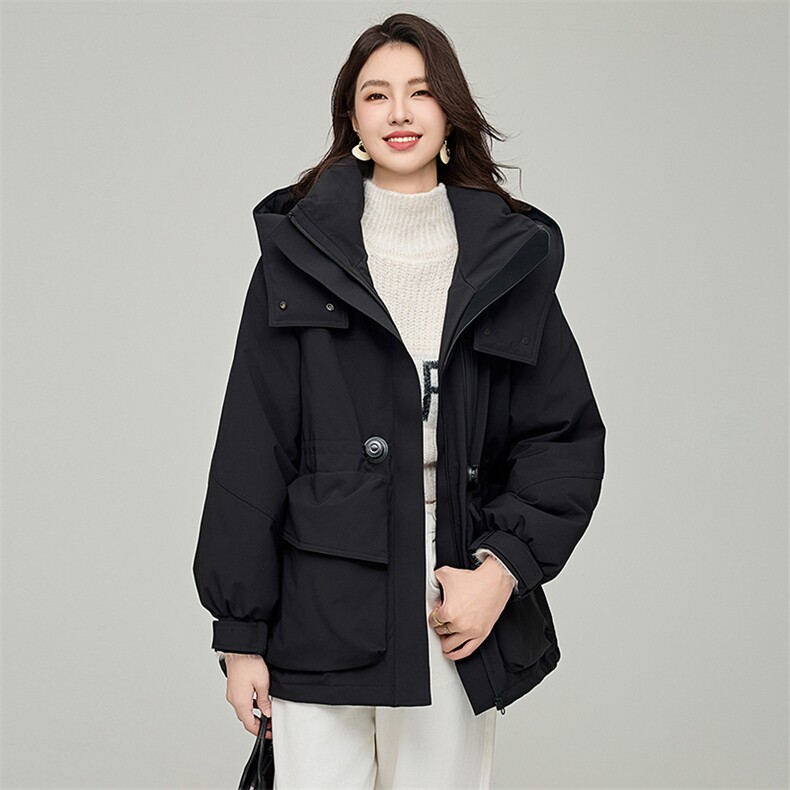 纯色白鸭绒加厚连帽派克服女秋冬韩系高级感长袖羽绒服上衣,女装羽绒服,阿舍尔精品