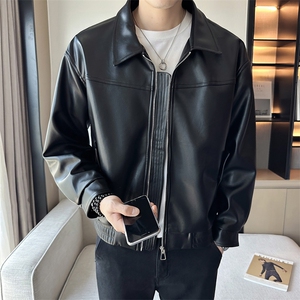 2025秋装 皮衣外套pu皮休闲翻领免洗机车夹克外套男PY118-P110图片