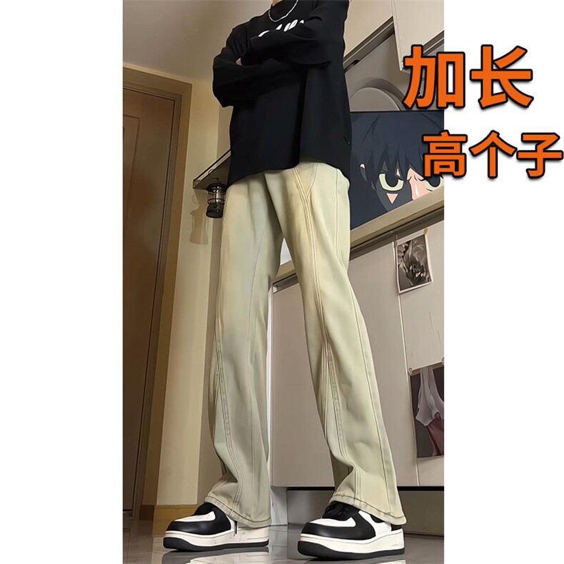 春季加长牛仔裤男高个子188cm110水洗复古渐变拼接裤子KZ014P63图片