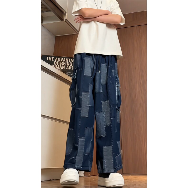 2025春夏装九分裤水洗乞丐版牛仔裤拼接裤子大码A057-K205-P75,男装牛仔裤,电商A057