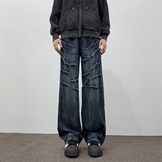 牛仔裤男士韩版潮流高街帅气褶皱2024冬季ins新款长裤RK2289-P52，男装牛仔裤，星座412-3