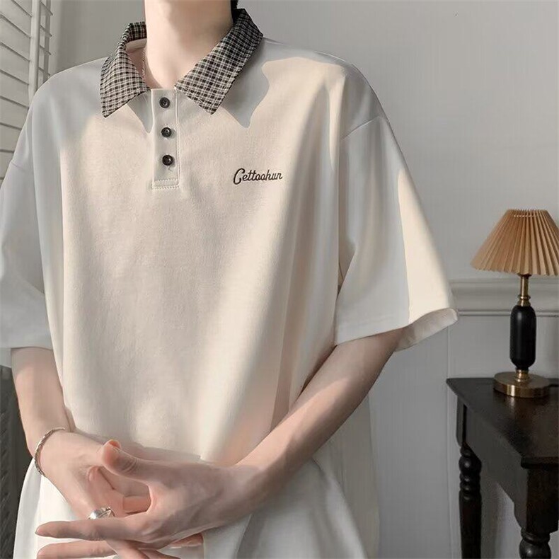 美式polo衫短袖t恤男新款夏季青少年高级感宽松五分袖A1999-p40,男装Polo衫,星座1008