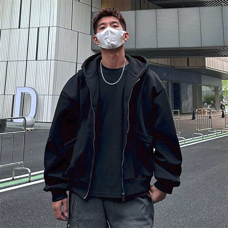抖音得物高品质二开25秋冬美式重磅宽松结构设计连帽卫衣外套W78,男装卫衣,电商A486
