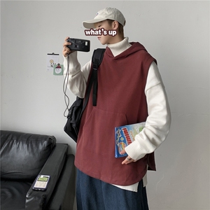 港风针织背心宽松休闲慵懒风毛线连帽马甲情侣学生上衣 H204/P50图片