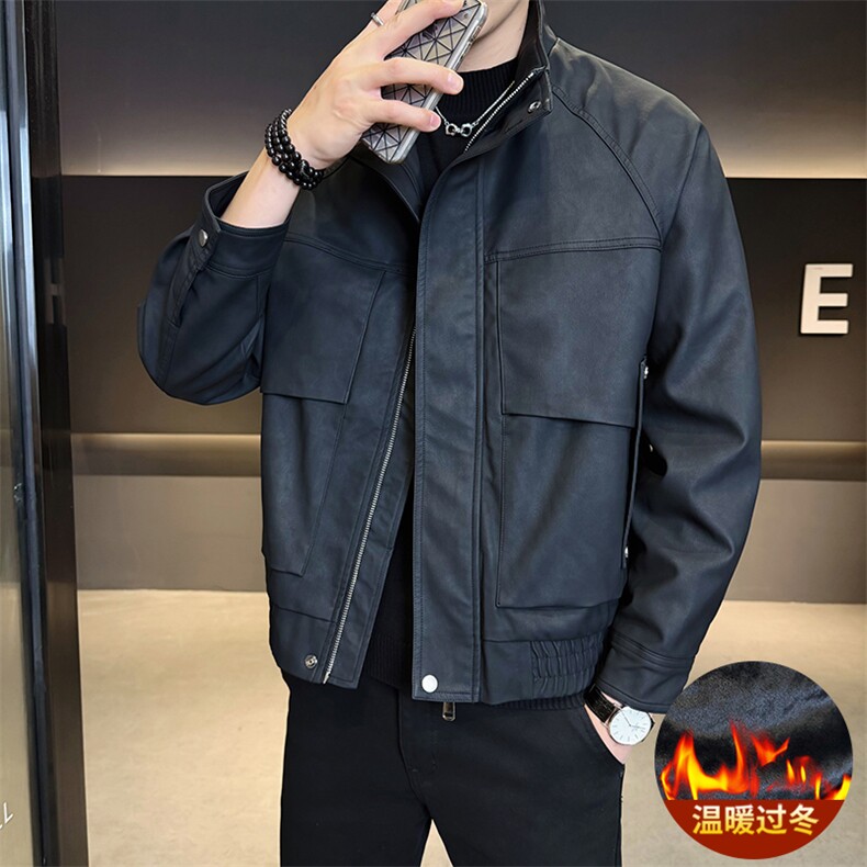 加绒皮衣外套男秋冬季2025新款机车PU皮夹克7712-P165,男装夹克,电商D327