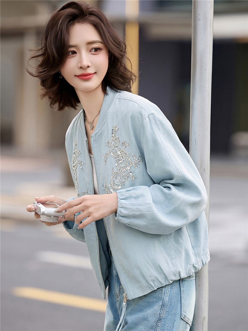 2026春季新款简约时尚休闲l亮片刺绣外套,女装短外套,美沁