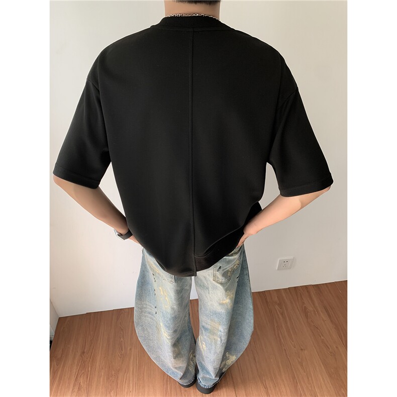 时装周夏季拉链撞色开叉圆领设计款男装短袖T恤夏装半袖S414-特33,男装T恤,电商A233-1