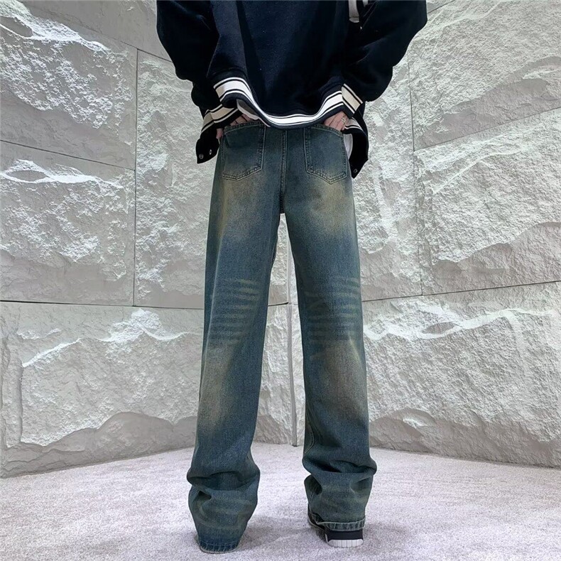 复古牛仔裤秋季潮牌高街宽松直筒长裤子男款垂感阔腿裤KK329-P46,男装牛仔裤,星座911-3