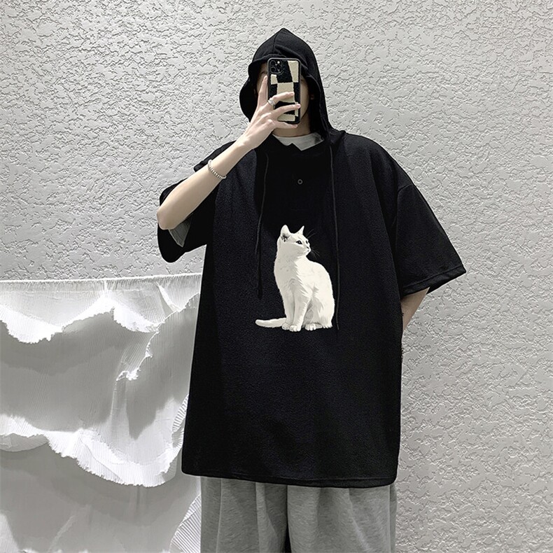 LD54407-P45NASA连帽短袖t恤男大码胖子带帽五分袖中袖,男装T恤,电商A040