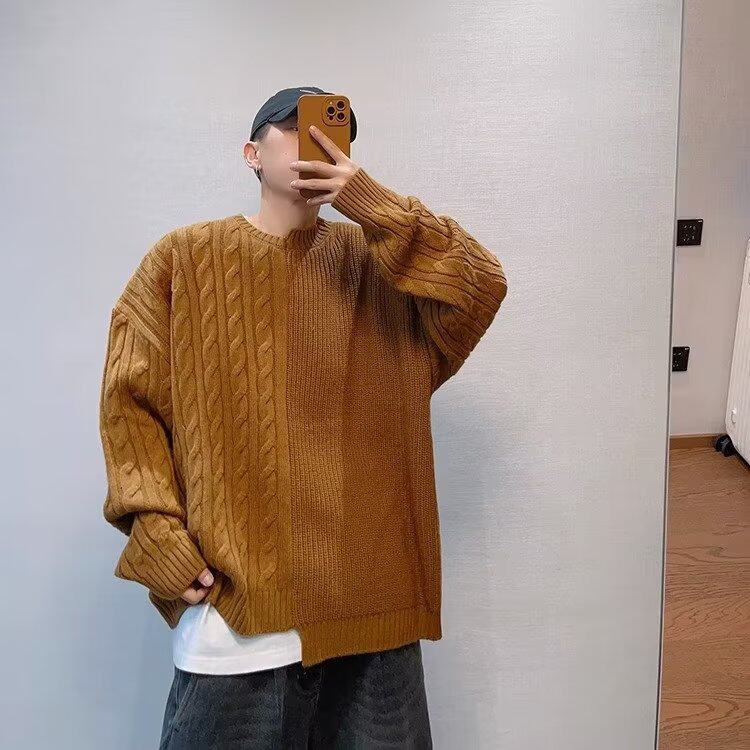 JC0920-P50圆领毛衣男长袖秋季不规则拼接青年修身套头打底衫上衣,男装T恤,电商C233