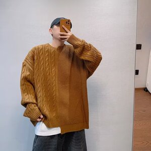 JC0920-P50圆领毛衣男长袖秋季不规则拼接青年修身套头打底衫上衣图片
