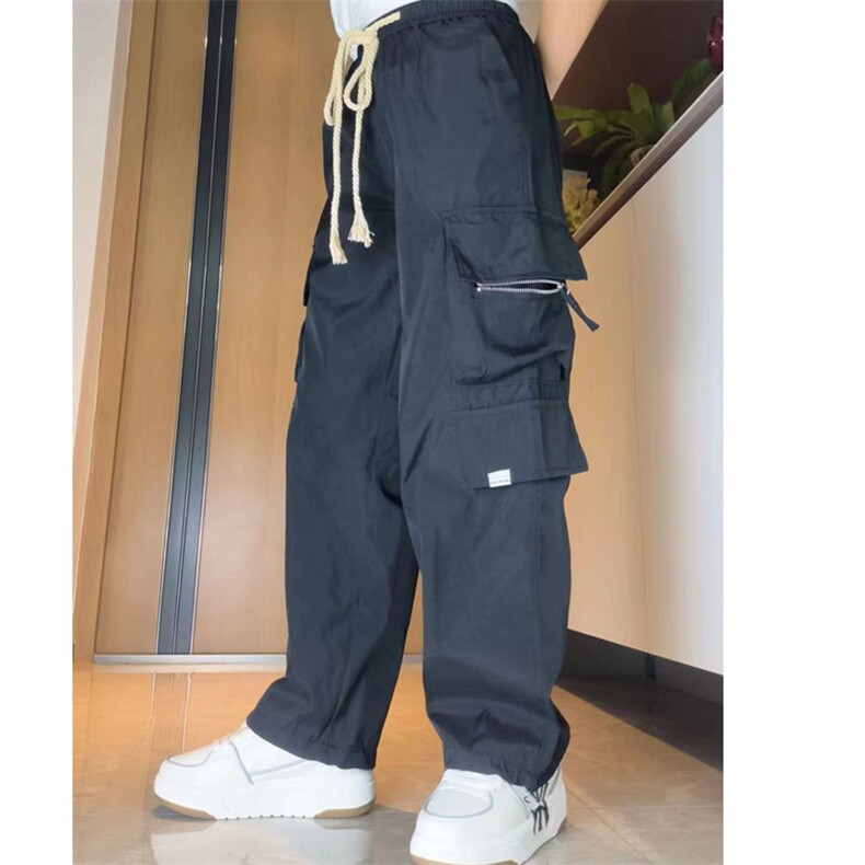 抖音直播夏男女工装裤冰丝拉链大口袋抽绳束脚冲锋裤K976P48,男装休闲裤,星座1013
