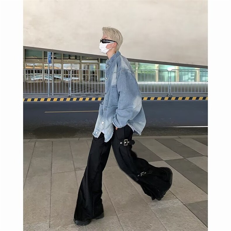 做旧复古渐变毛边牛仔外套男女外套 GW047 P65图片