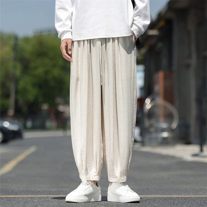 现货~秋新款亚麻男士大码休闲裤男裤子垂感裤ZK62-P70控98图片