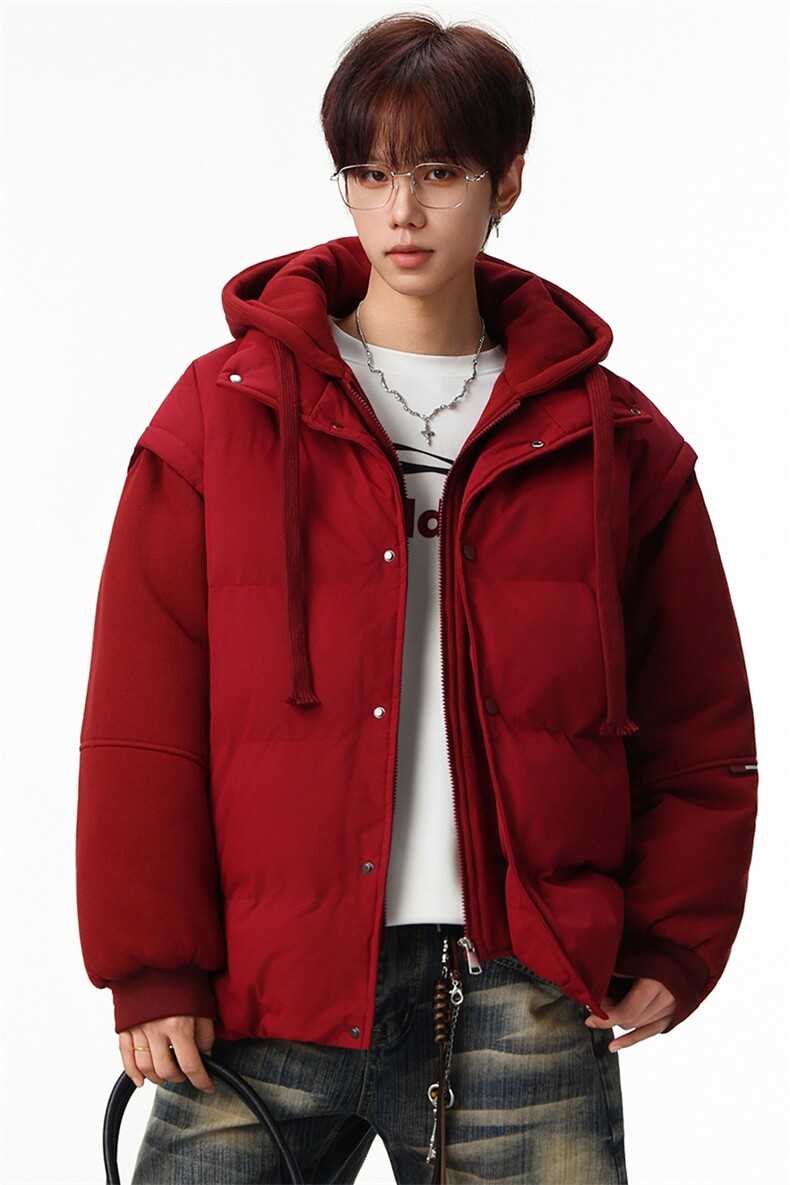 新款冬季羽绒棉服棉袄连帽假两件韩版宽松外套A436-2511-P85,男装棉衣,电商A436
