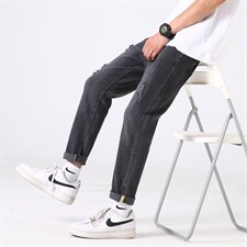 2025新款男生牛仔裤破洞九分裤直筒小脚翻边百搭潮牌K23-P35元，男装牛仔裤，星座1202-3（原1218-3）