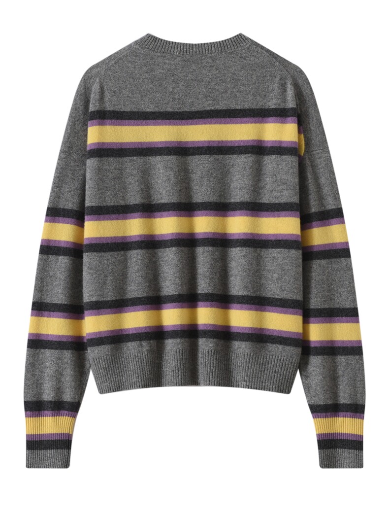 慵懒风条纹纯羊绒衫女拼色套头打底衫长袖宽松100山羊绒针织毛衣，女装羊绒衫，镁纯羊绒