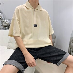 19夏装港风新款ins潮流拼色宽松polo衫韩版个性短袖T恤PL01/图片