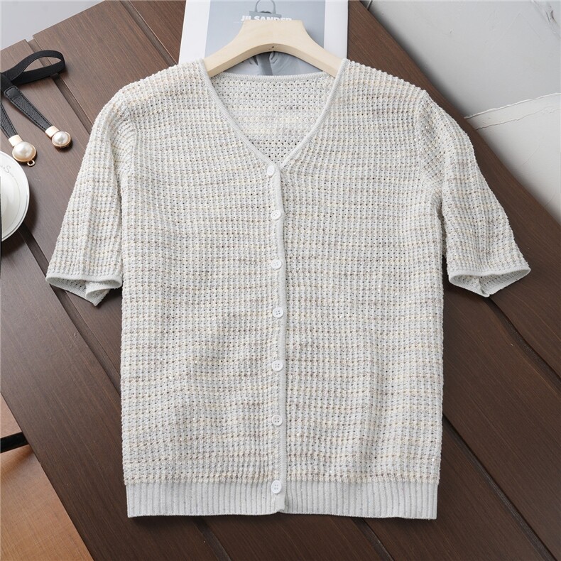 2025年夏季常规款通勤开衫单件长袖单排扣时尚百搭针织衫，女装针织衫/毛衣，绒崒