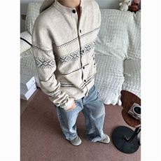M26-P60复古慵懒风费尔岛提花毛衣外套男女秋冬宽松休闲情侣，男装针织衫/毛衣，电商B323A
