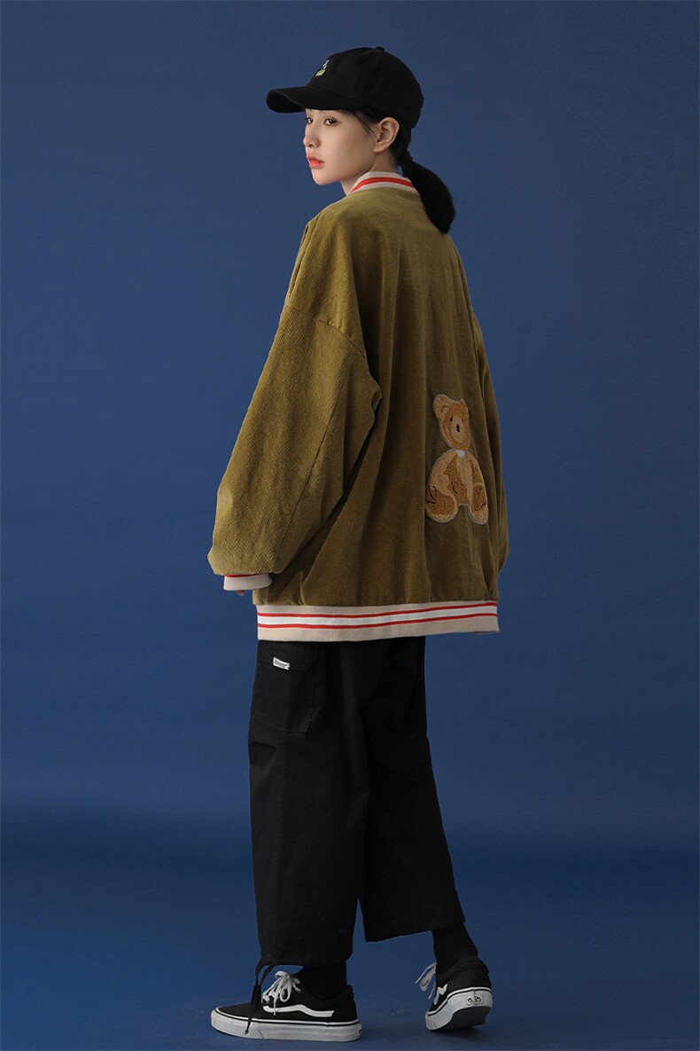 20年秋冬新款贴绣小熊休闲灯芯绒棒球服外套DSB293-Y777-P90控125,男装夹克,电商A306