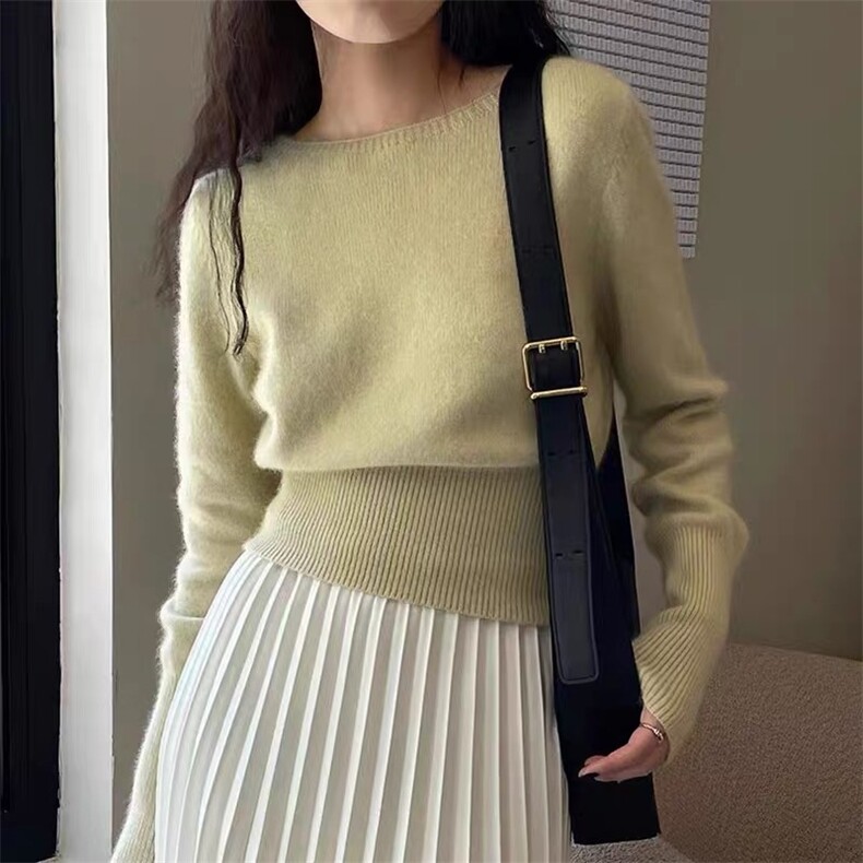 气质高腰短款针织衫女秋冬宽松显瘦小个子毛衣圆领羊毛打底衫,针织衫/毛衣,千御纺羊绒