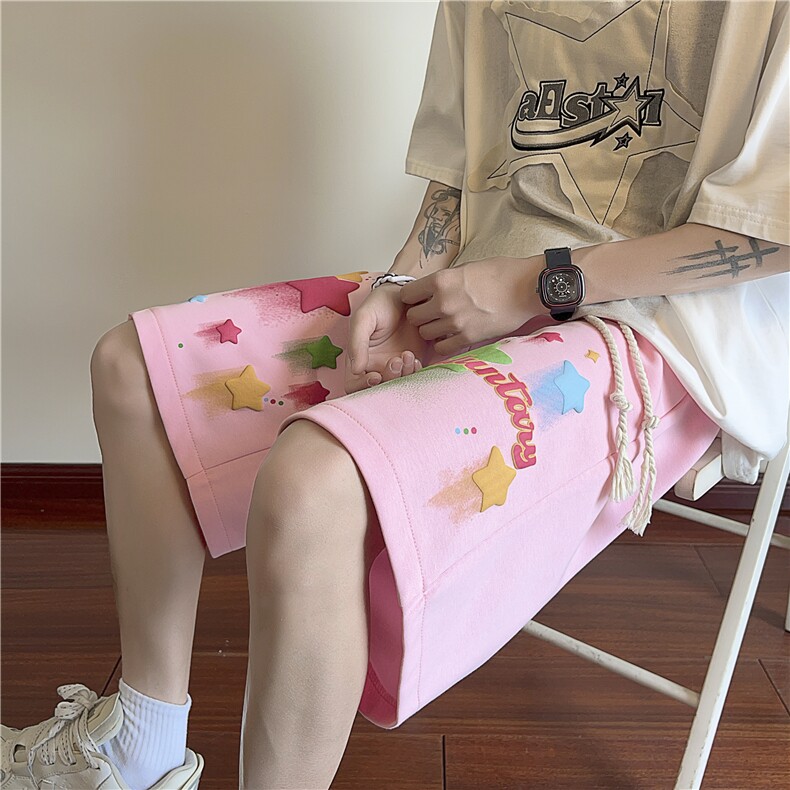 抖音品质夏季新款发泡星星印花宽松短裤B315-K24114-特p30控58,男装牛仔裤,电商B315