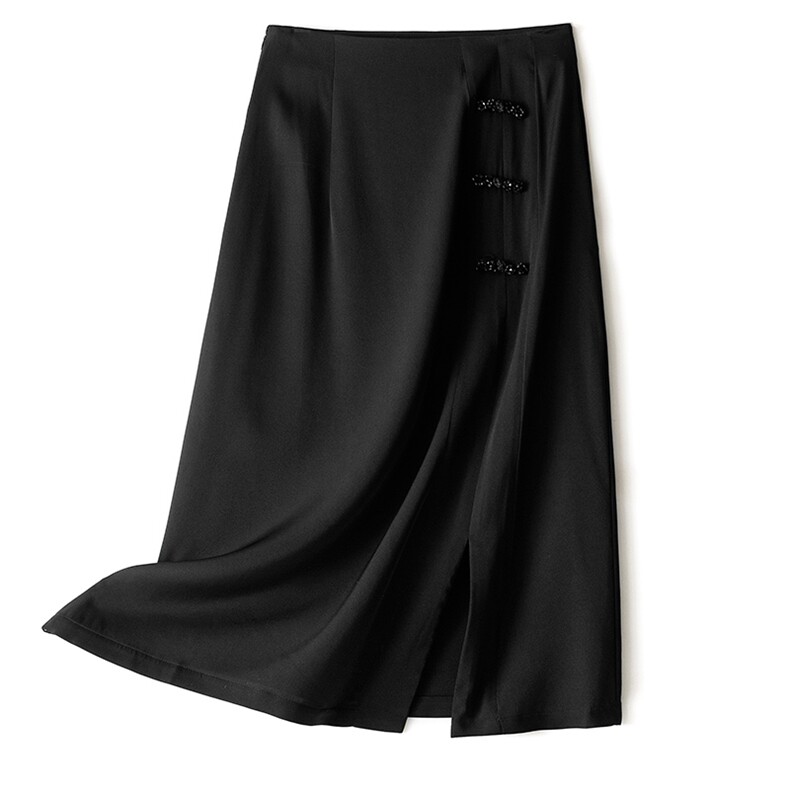 夏季新款简约百搭黑色显瘦真丝半身裙女休闲裙，女装半身裙，瑞上羊绒