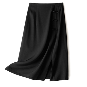 夏季新款简约百搭黑色显瘦真丝半身裙女休闲裙，女装半身裙，瑞上羊绒