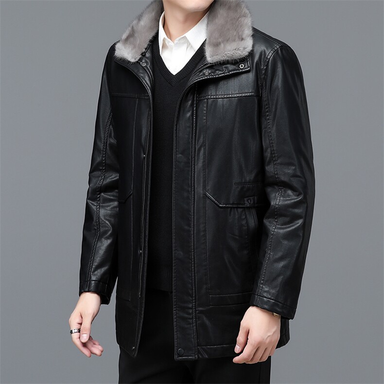 男士皮衣冬季新款加厚保暖皮羽绒上衣中年男装水貂毛领休闲外套，男装皮衣，电商B212（原钱塘6029）