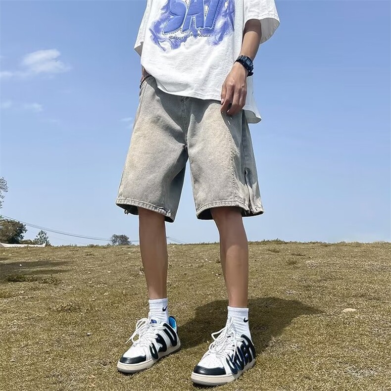 牛仔短裤男韩版潮流拉链开衩高街帅2023夏新款ins五分裤RK583-P42,男装牛仔裤,星座412-3