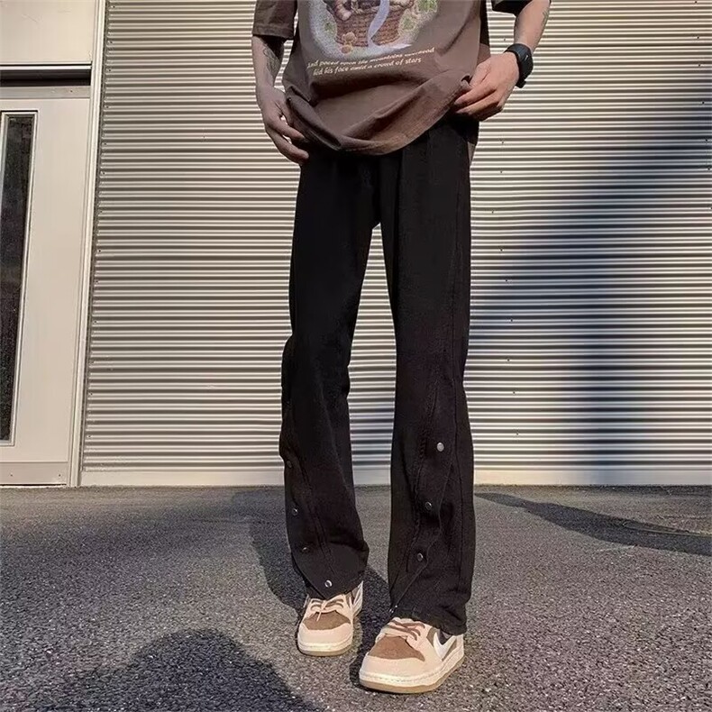 水洗做旧直筒纽扣牛仔裤男宽松扎染阔腿抽绳微喇裤513ACK2344P37图片