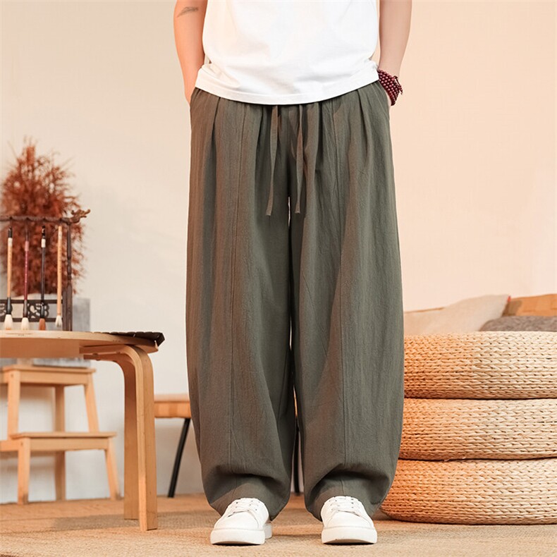 8XL-M亚麻弯刀裤直筒阔腿裤子男夏季宽松大码运动灯笼裤KZ068P60图片