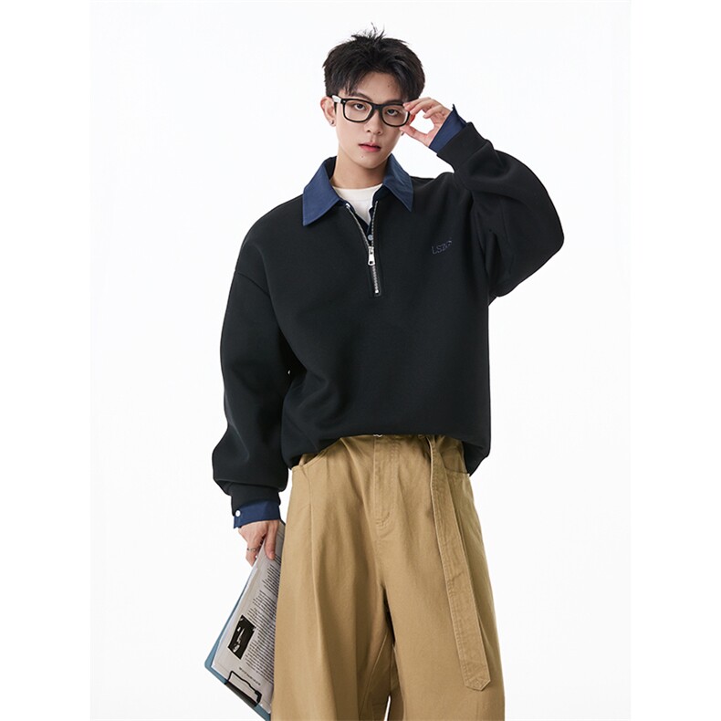 GENIOLAMODE少年感运动休闲polo衫卫衣男款秋季潮牌宽松翻领长袖，男装卫衣，星座302A